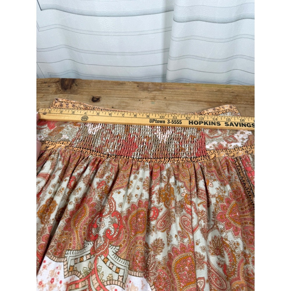 House of Harlow 1960 Orange Paisley Smocked Back Maxi Skirt Linen Blend M 33" - Picture 9 of 12